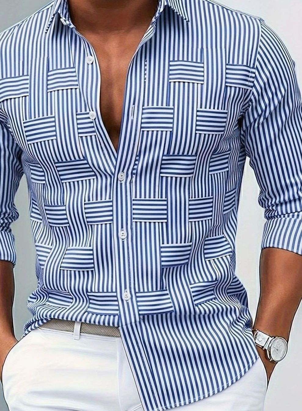 Men's Classic Striped Button-Down Long Sleeve Shirt