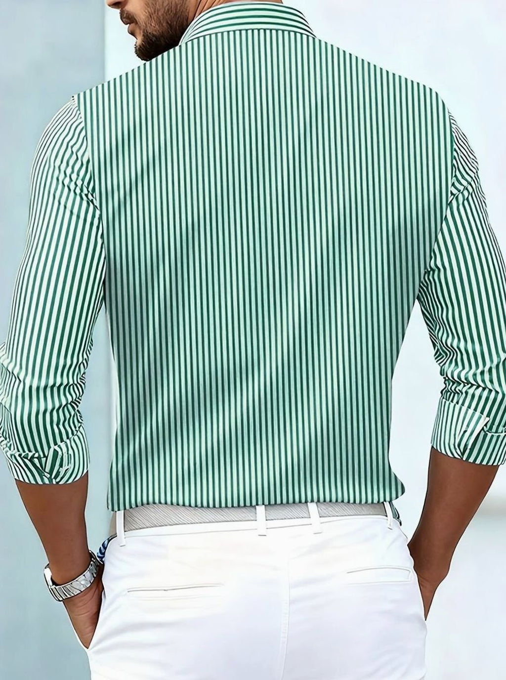 Men's Classic Striped Button-Down Long Sleeve Shirt