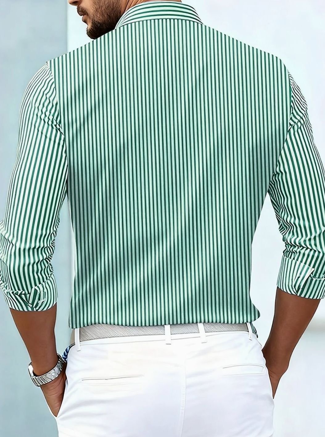 Men's Classic Striped Button-Down Long Sleeve Shirt