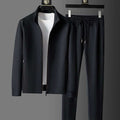 Men's Classic Two-Piece Zip-Up Tapered Activewear Suit - Black
