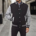 Men's Classic Varsity Bomber Jacket Ribbed Snap-Button - Light Grey