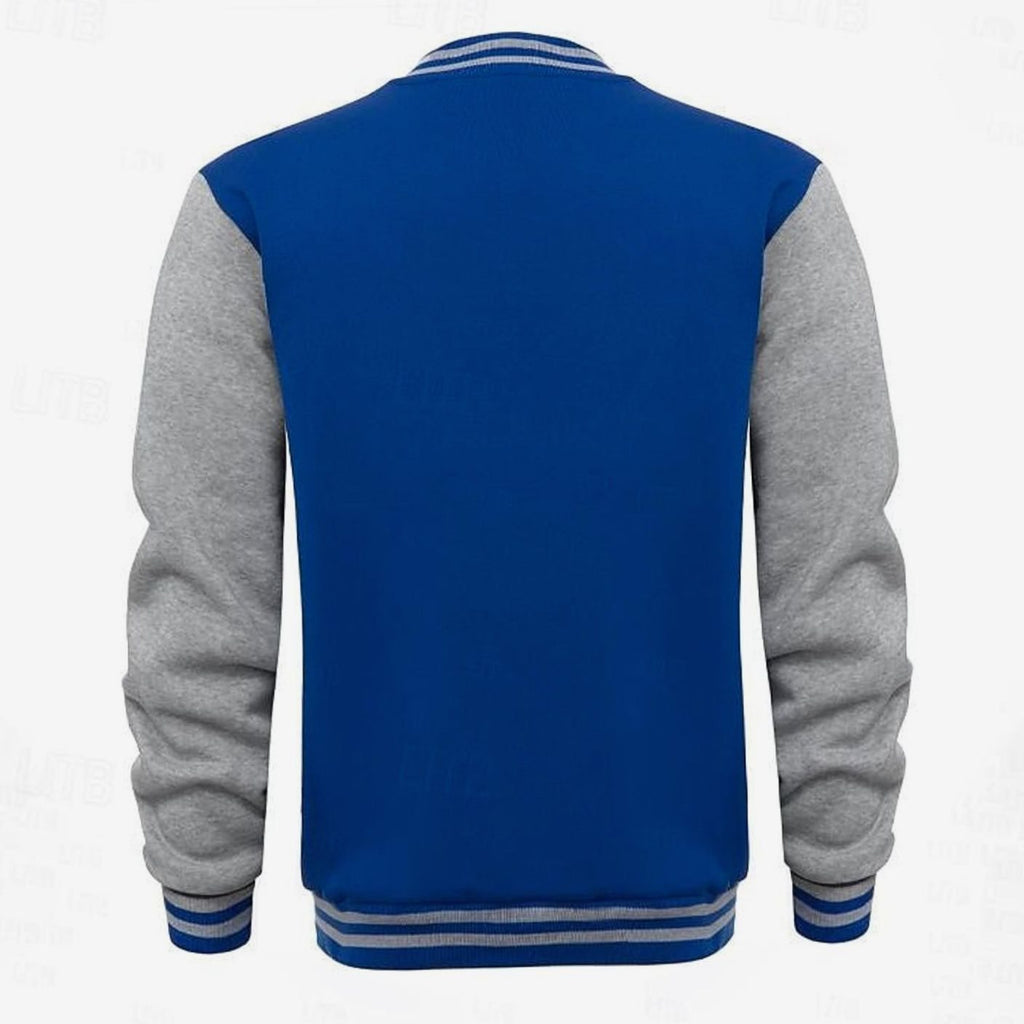 Men's Classic Varsity Bomber Jacket Ribbed Snap-Button