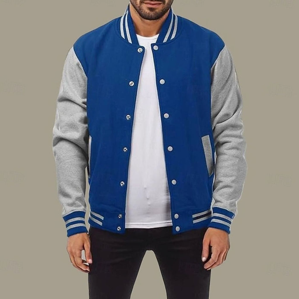 Men's Classic Varsity Bomber Jacket Ribbed Snap-Button
