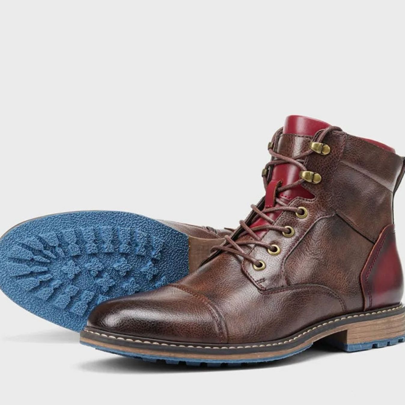 Men's Classic Zip Lace-Up Cap-Toe Leather Ankle Boots
