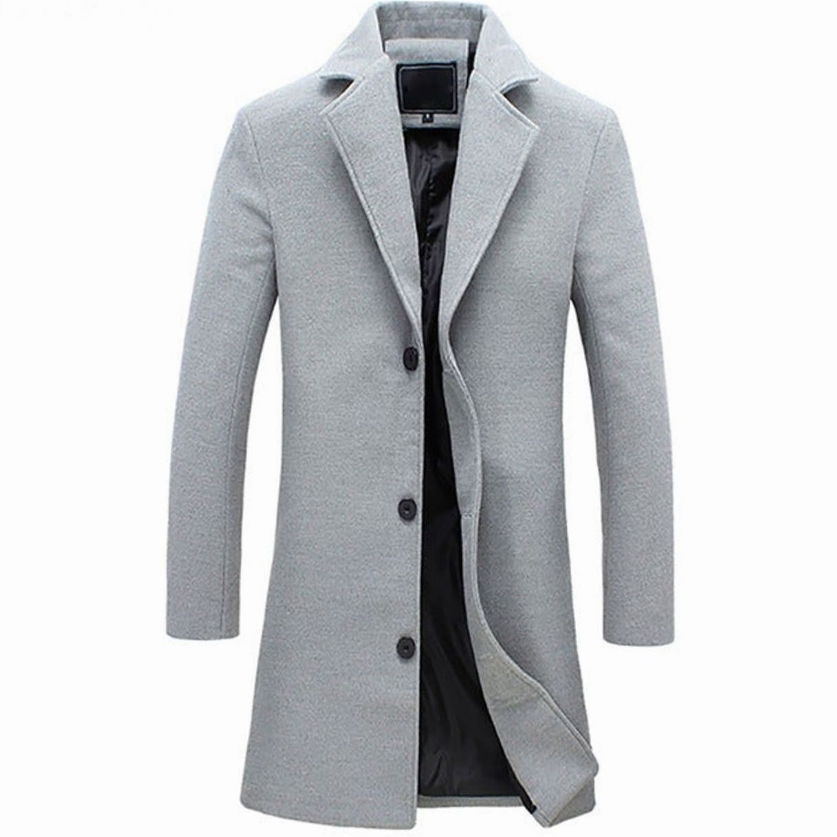 Men's Cold Weather Tailored Single-Breasted Long Wool-Blend Overcoat - Grey