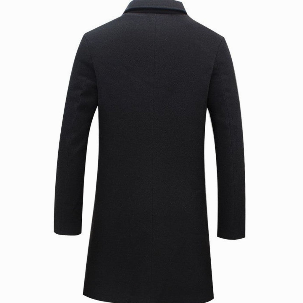 Men's Cold Weather Tailored Single-Breasted Long Wool-Blend Overcoat