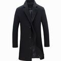 Men's Cold Weather Tailored Single-Breasted Long Wool-Blend Overcoat - Black