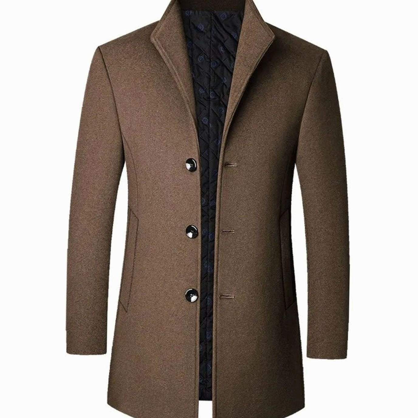 Men's Cold Weather Wool Blend Single-Breasted Overcoat - Brown