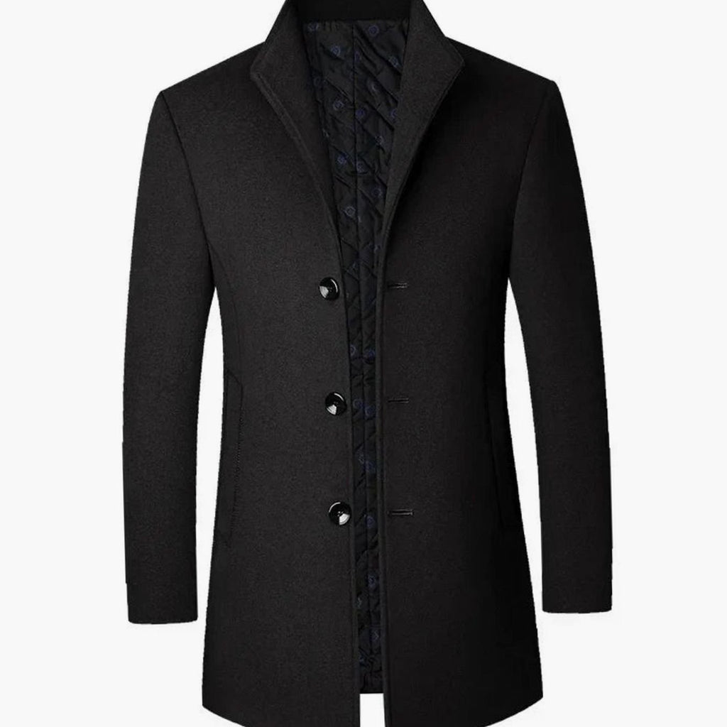 Men's Cold Weather Wool Blend Single-Breasted Overcoat - Black