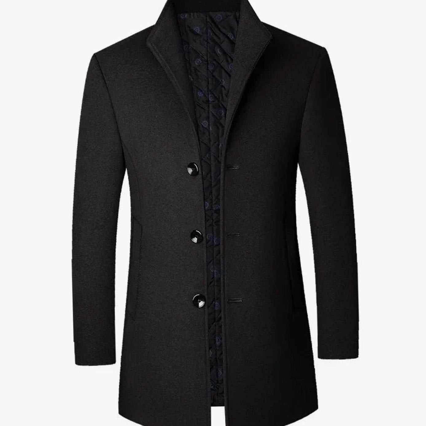 Men's Cold Weather Wool Blend Single-Breasted Overcoat - Black