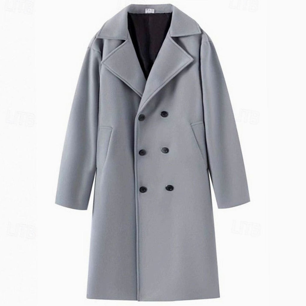 Men's Double-Breasted Tailored Long Wool Coat