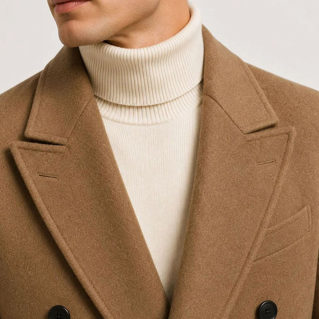Men's Double-Breasted Wool Overcoat Notched Lapel Long Coat