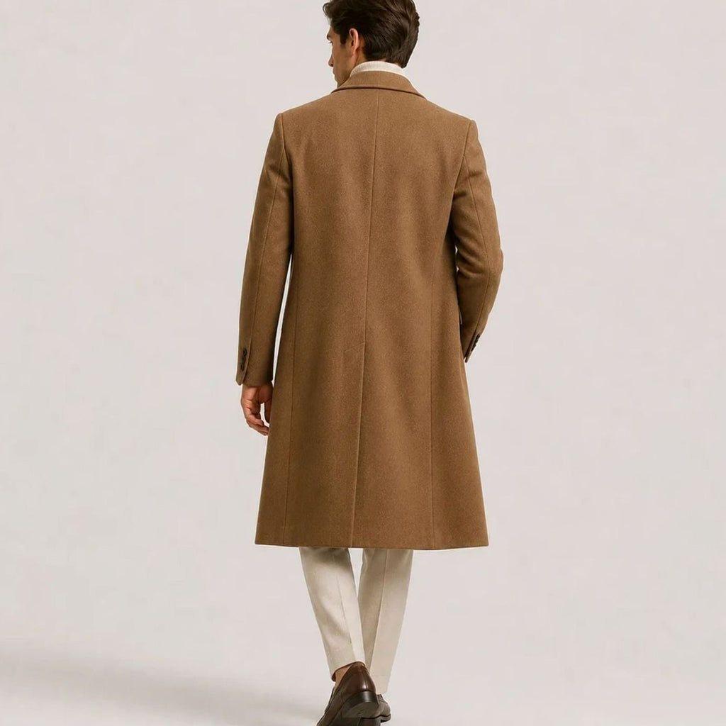 Men's Double-Breasted Wool Overcoat Notched Lapel Long Coat