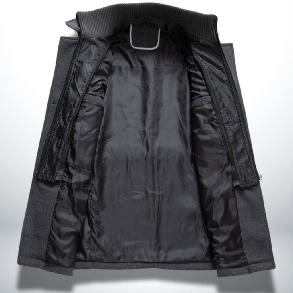 Men's Double-Layer Notch-Collar Button-Front Wool-Blend Overcoat