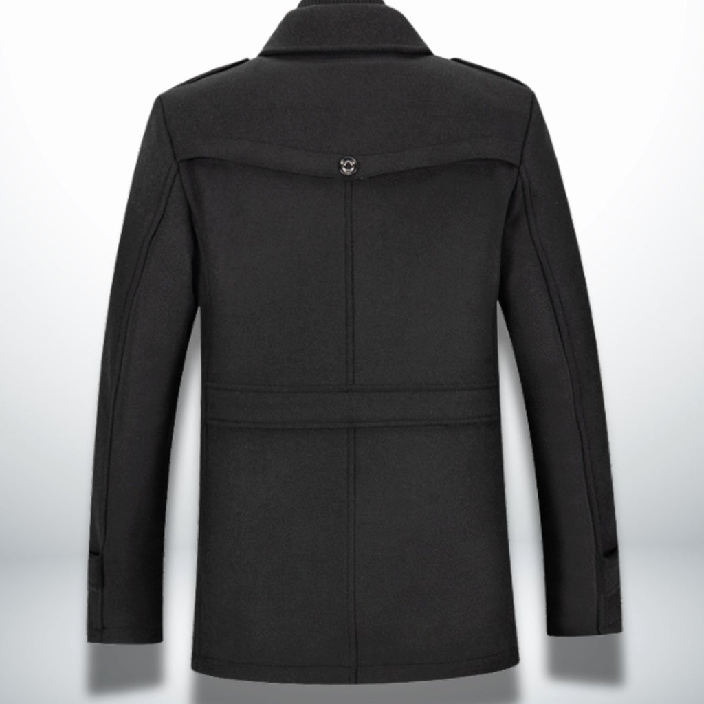 Men's Double-Layer Notch-Collar Button-Front Wool-Blend Overcoat