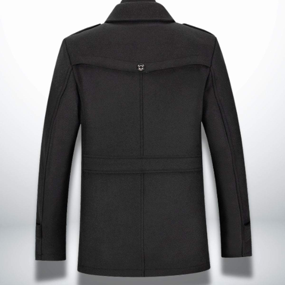 Men's Double-Layer Notch-Collar Button-Front Wool-Blend Overcoat