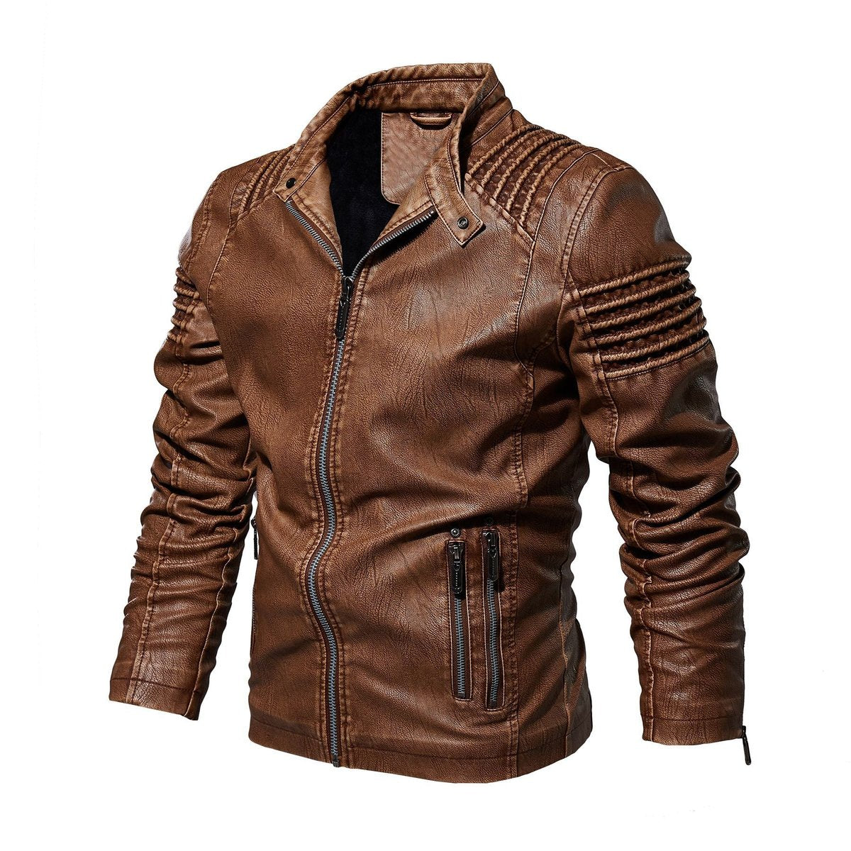 Men's Faux Leather Jacket Structured Shoulder Moto Biker Style
