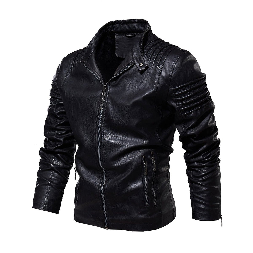 Men's Faux Leather Jacket Structured Shoulder Moto Biker Style