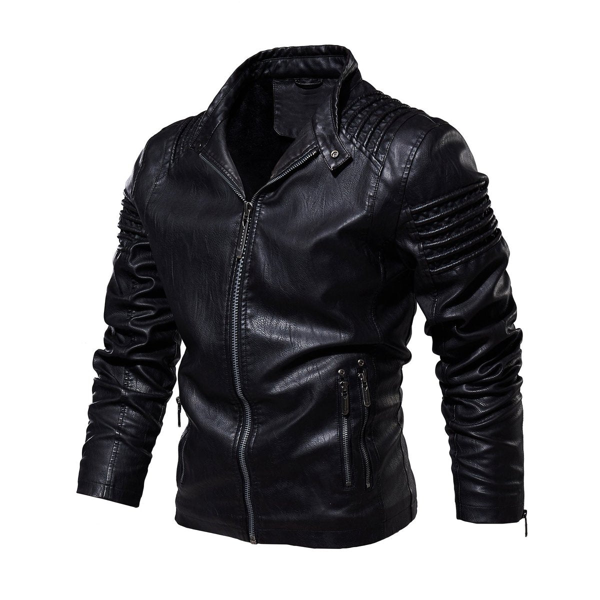 Men's Faux Leather Jacket Structured Shoulder Moto Biker Style