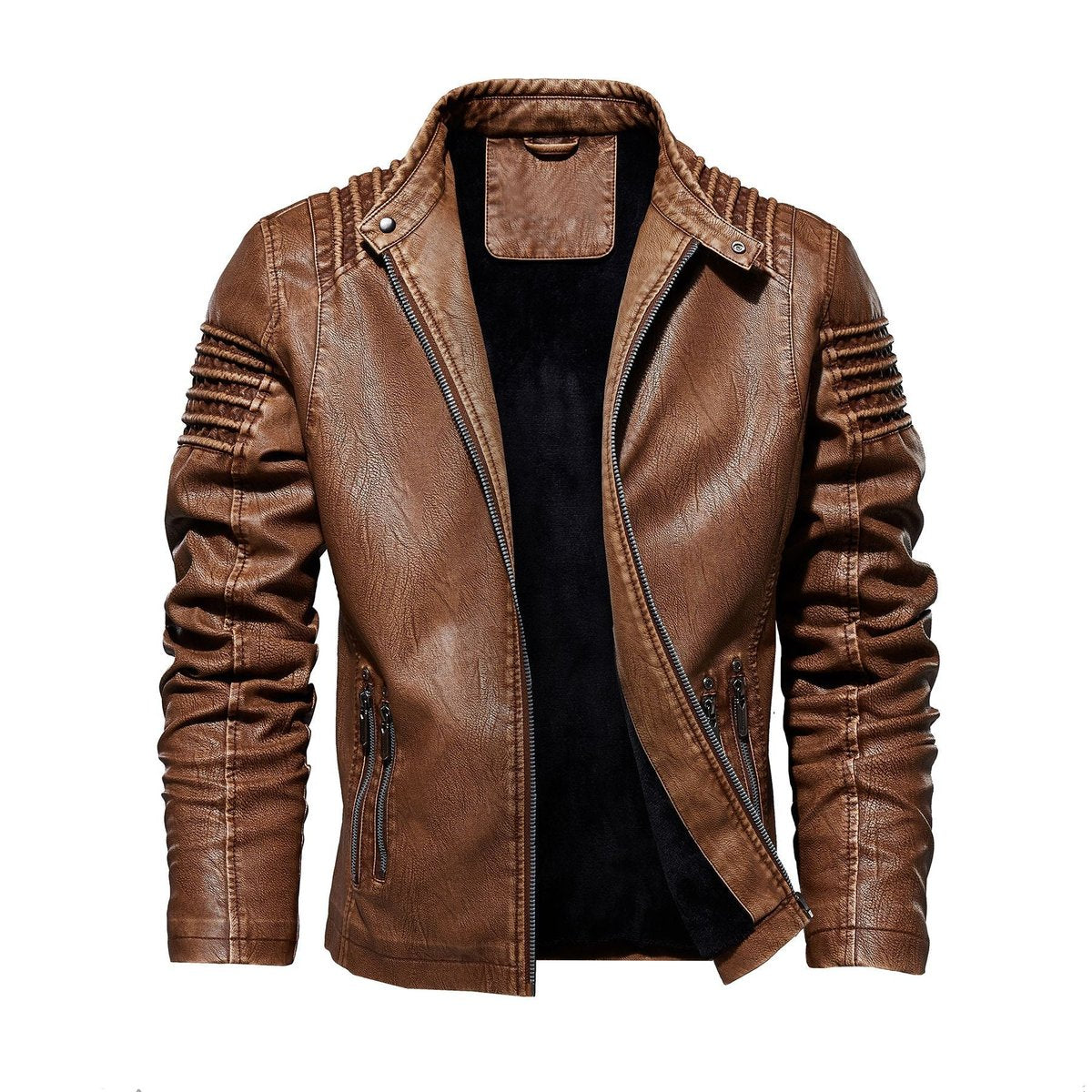 Men's Faux Leather Jacket Structured Shoulder Moto Biker Style
