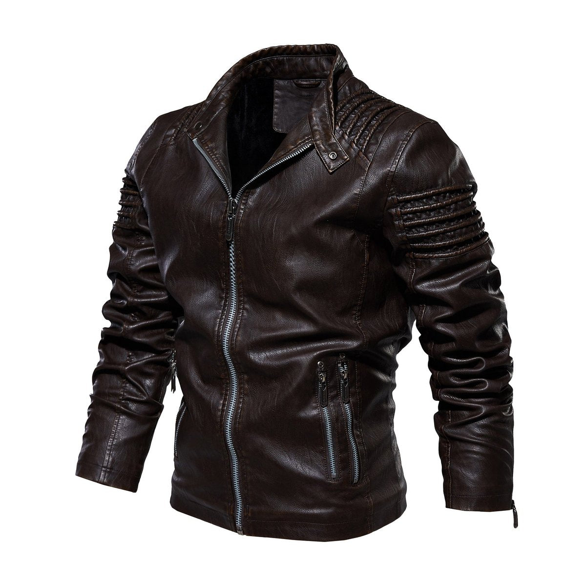 Men's Faux Leather Jacket Structured Shoulder Moto Biker Style