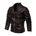 Men's Faux Leather Jacket Structured Shoulder Moto Biker Style - Brown