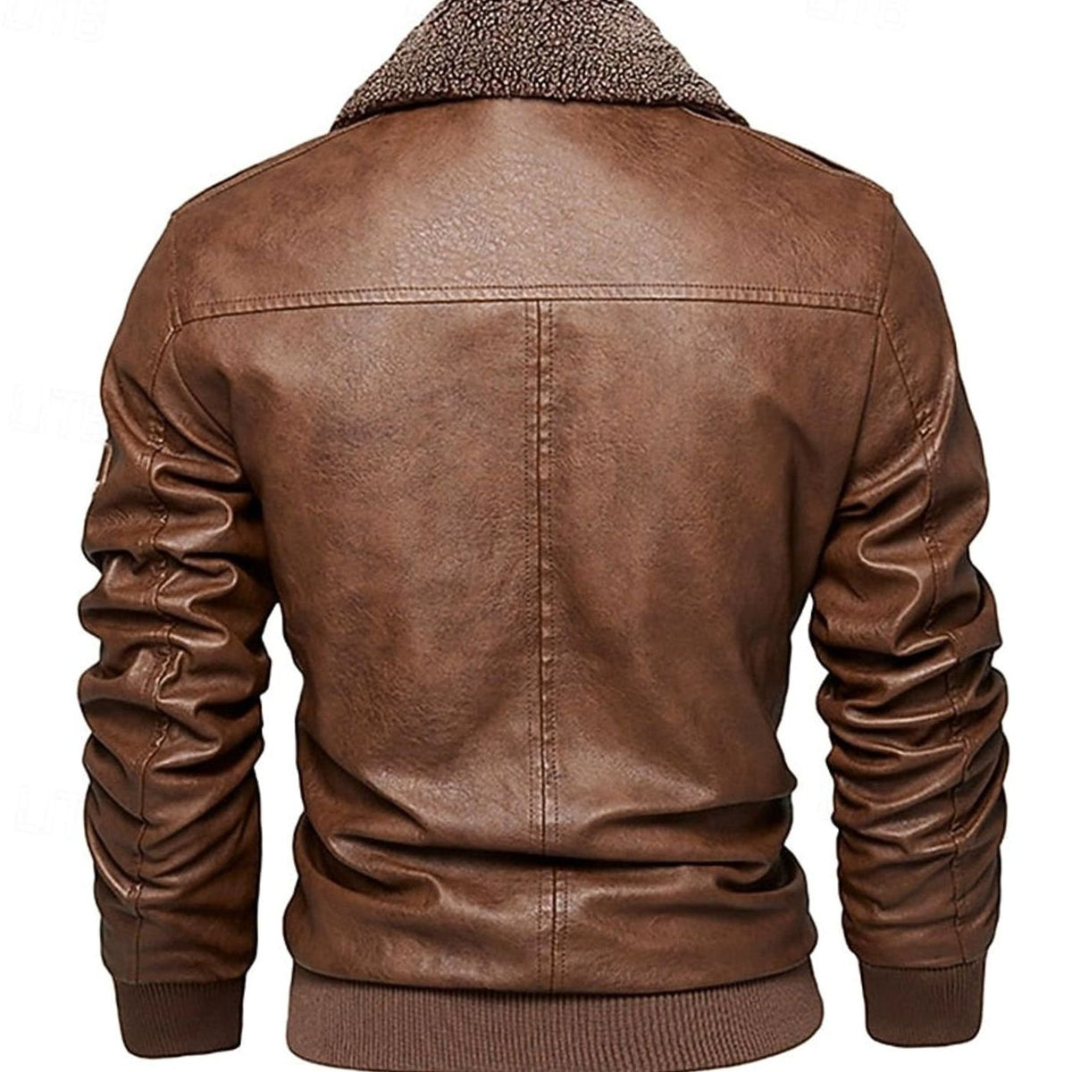 Men's Faux Leather Sherpa-Collar Aviator Bomber Jacket