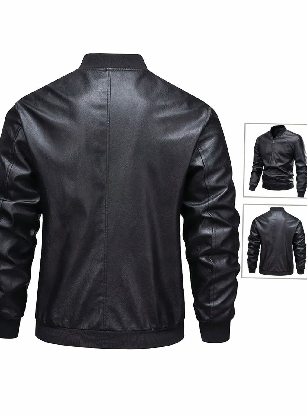 Men's Faux Leather Zip-Up Bomber Jacket