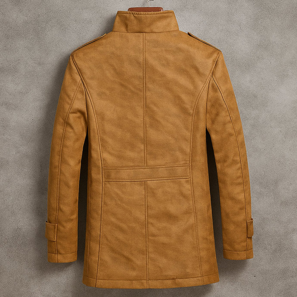 Men's Fleece-Lined Faux Suede Stand-Collar Button-Up Jacket