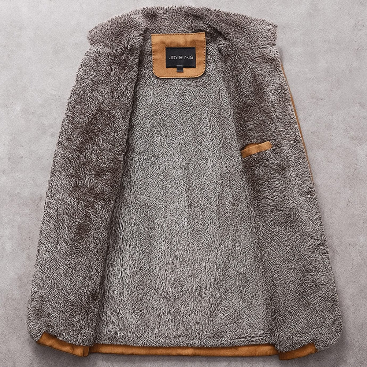 Men's Fleece-Lined Faux Suede Stand-Collar Button-Up Jacket