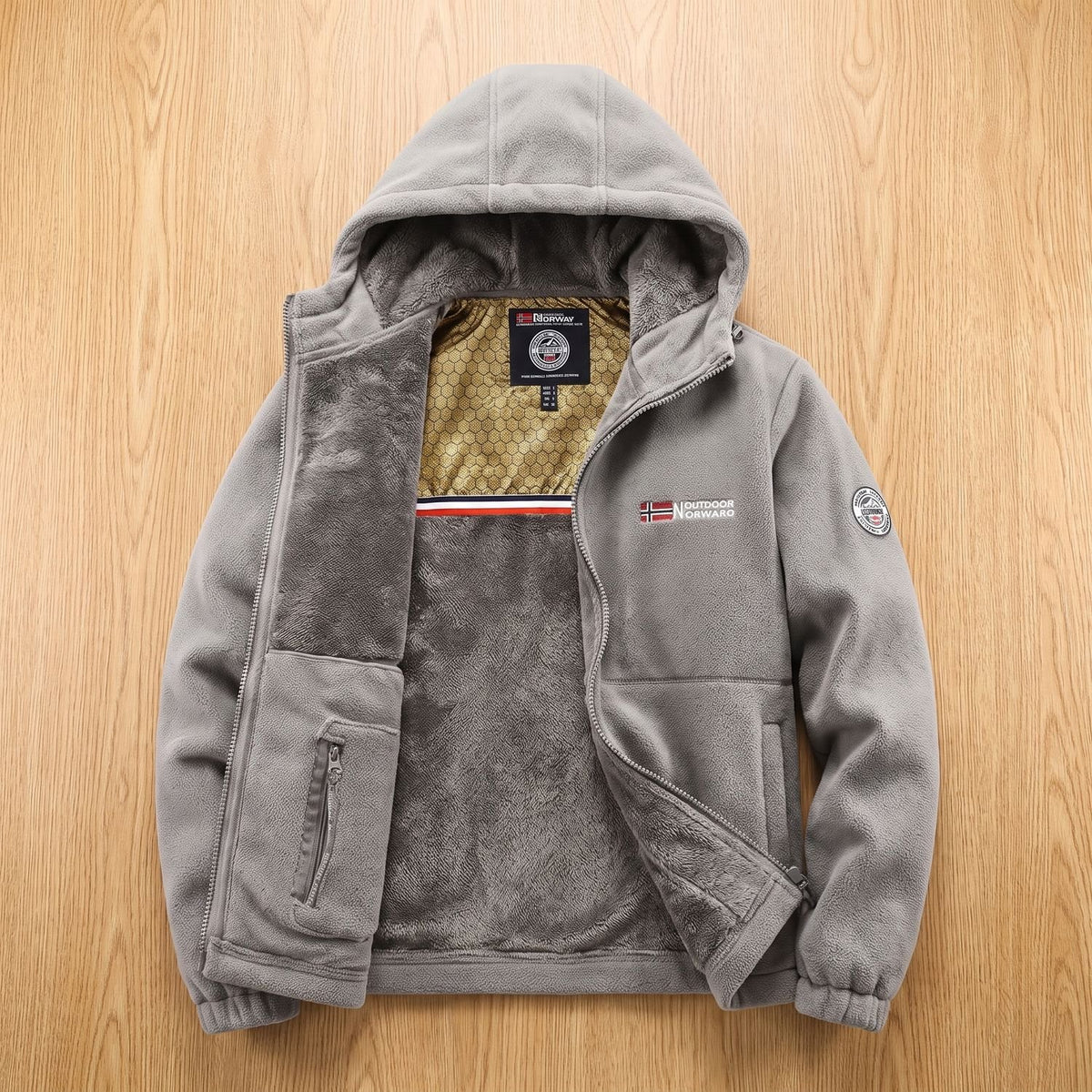 Men's Fleece-Lined Hooded Full-Zip Outdoor Jacket - Gray