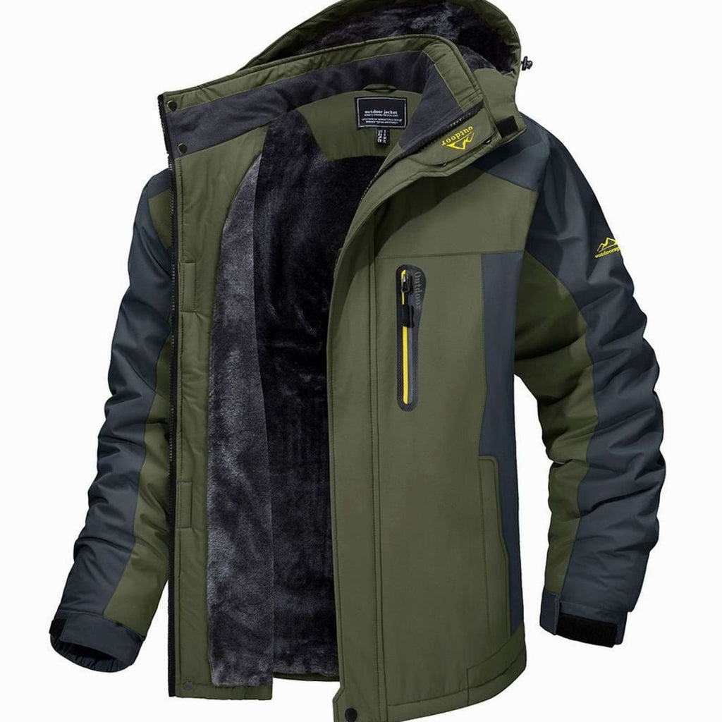 Men's Fleece-Lined Hooded Zip-Up Winter Jackets - Army Green