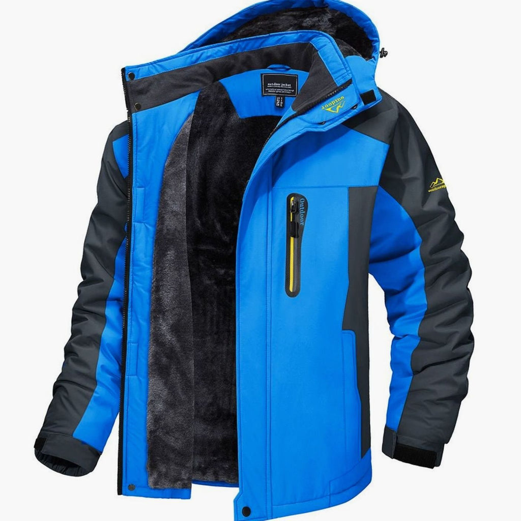 Men's Fleece-Lined Hooded Zip-Up Winter Jackets - Light Blue