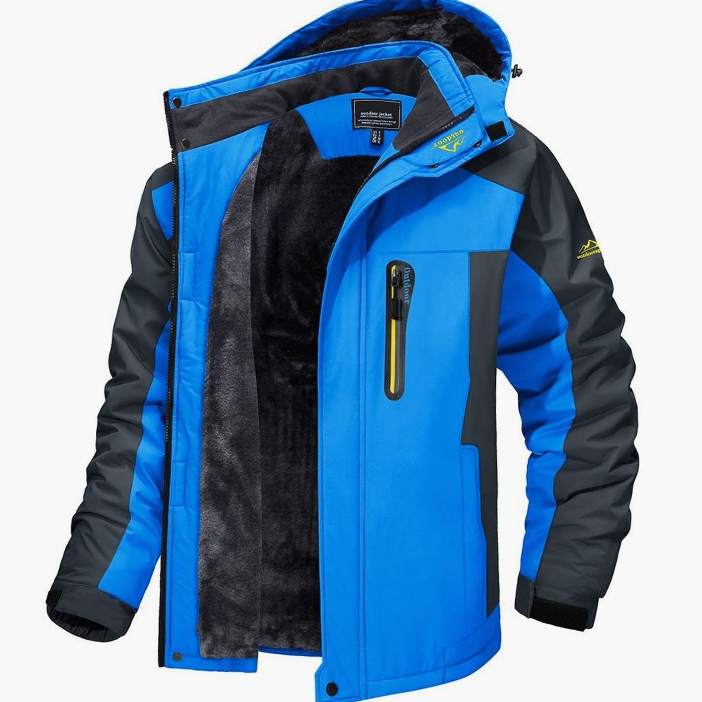Men's Fleece-Lined Hooded Zip-Up Winter Jackets - Light Blue