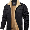 Men's Fleece-Lined Sherpa Collar Outdoor Casual Jacket - Black