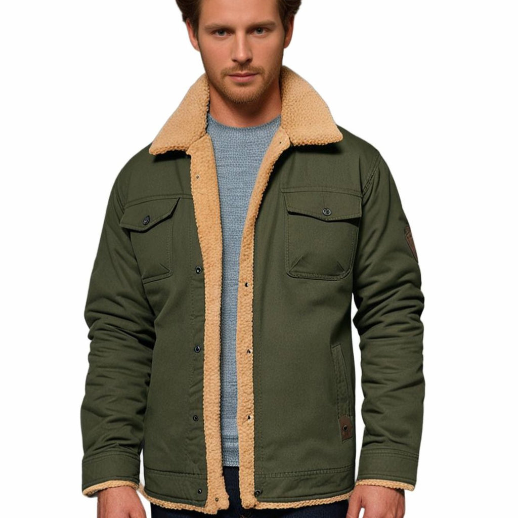 Men's Fleece-Lined Sherpa Collar Outdoor Casual Jacket
