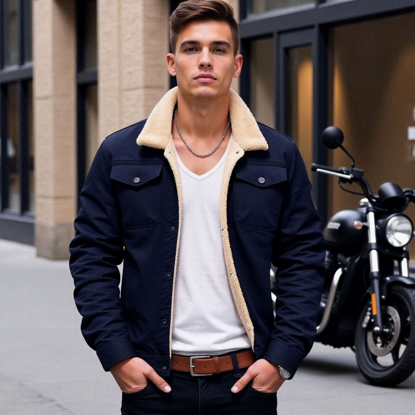 Men's Fleece-Lined Sherpa Collar Outdoor Casual Jacket