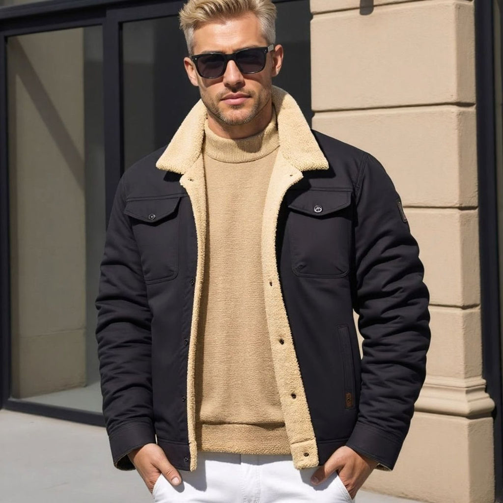 Men's Fleece-Lined Sherpa Collar Outdoor Casual Jacket