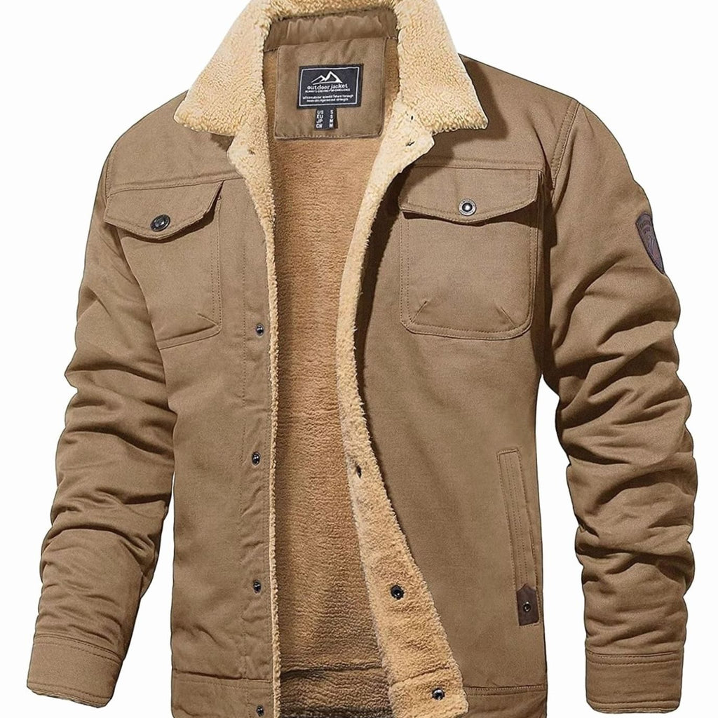 Men's Fleece-Lined Sherpa Collar Outdoor Casual Jacket - Khaki