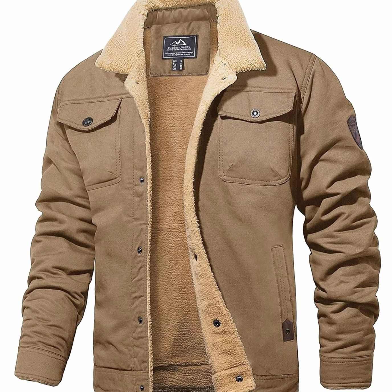 Men's Fleece-Lined Sherpa Collar Outdoor Casual Jacket - Khaki