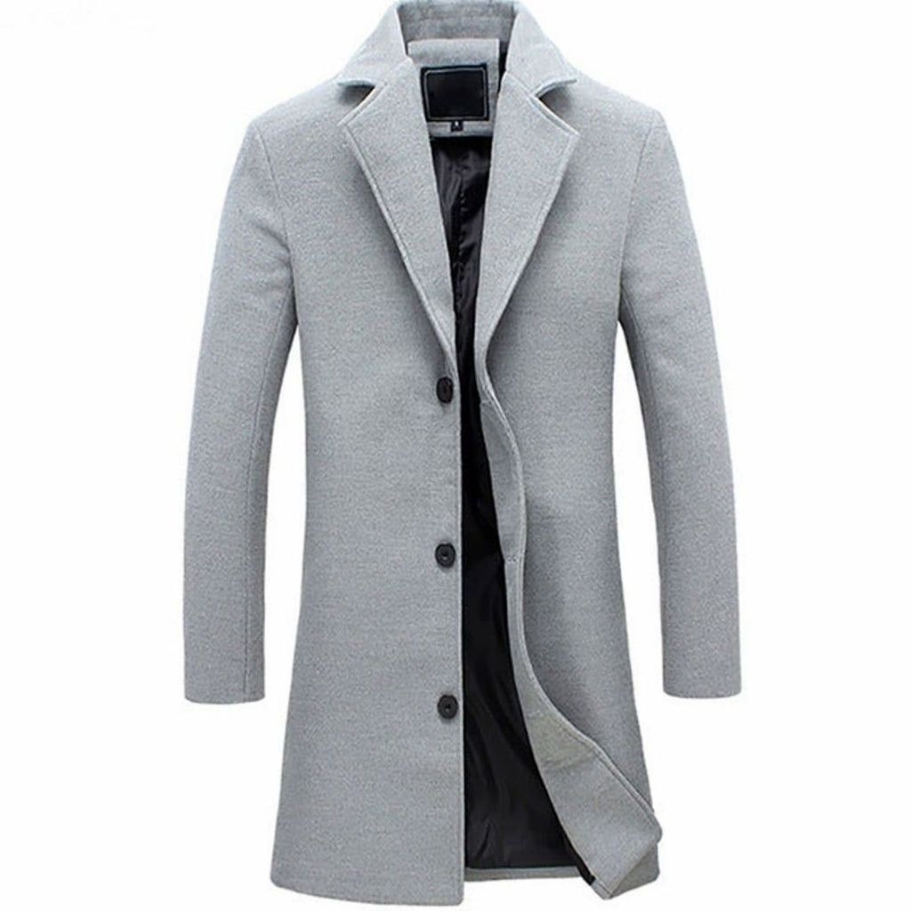 Men's Formal Wool-Blend Single-Breasted Long Overcoat - Grey