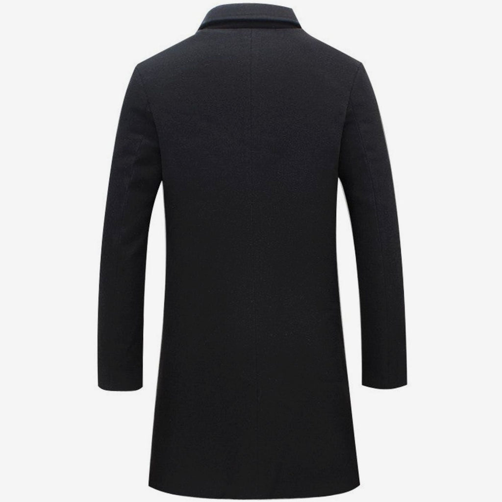 Men's Formal Wool-Blend Single-Breasted Long Overcoat