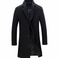 Men's Formal Wool-Blend Single-Breasted Long Overcoat - Black