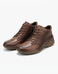 Men's Full-Grain Leather Lace-Up Side-Zip Ankle Boots - Dark Brown