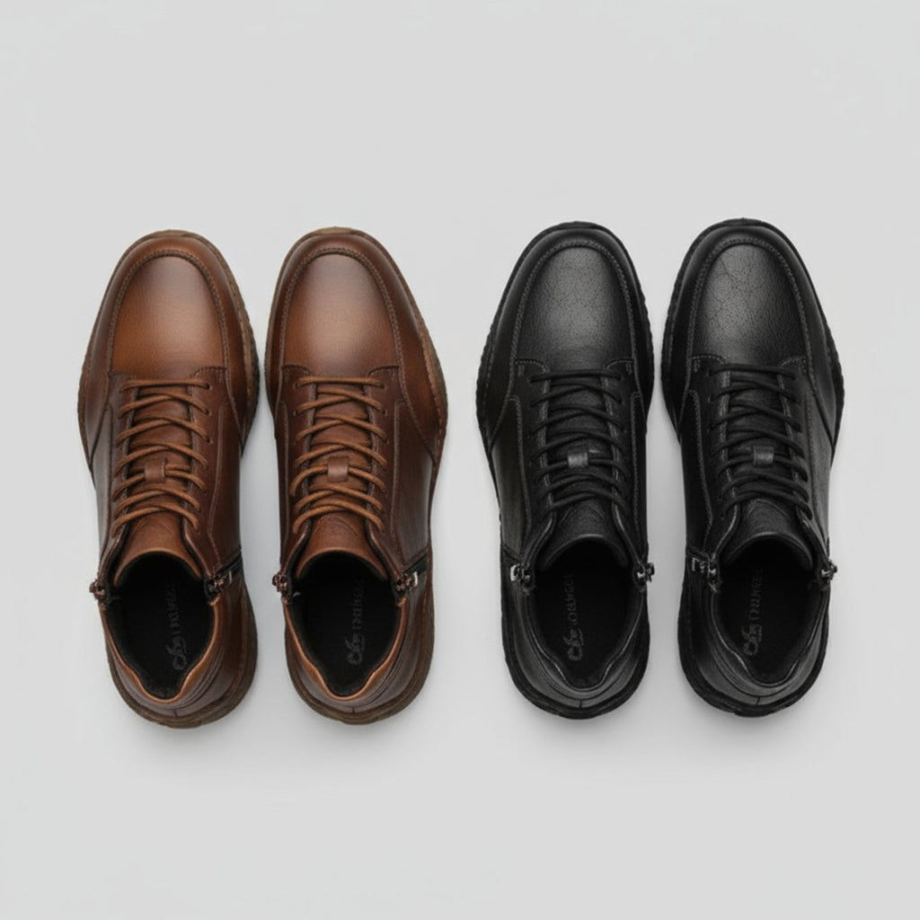 Men's Full-Grain Leather Lace-Up Side-Zip Ankle Boots - Both Colors