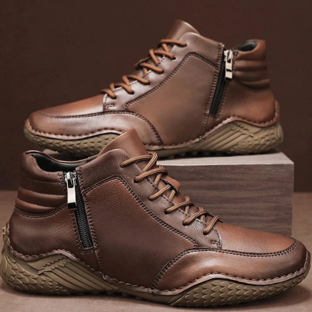 Men's Full-Grain Leather Lace-Up Side-Zip Ankle Boots