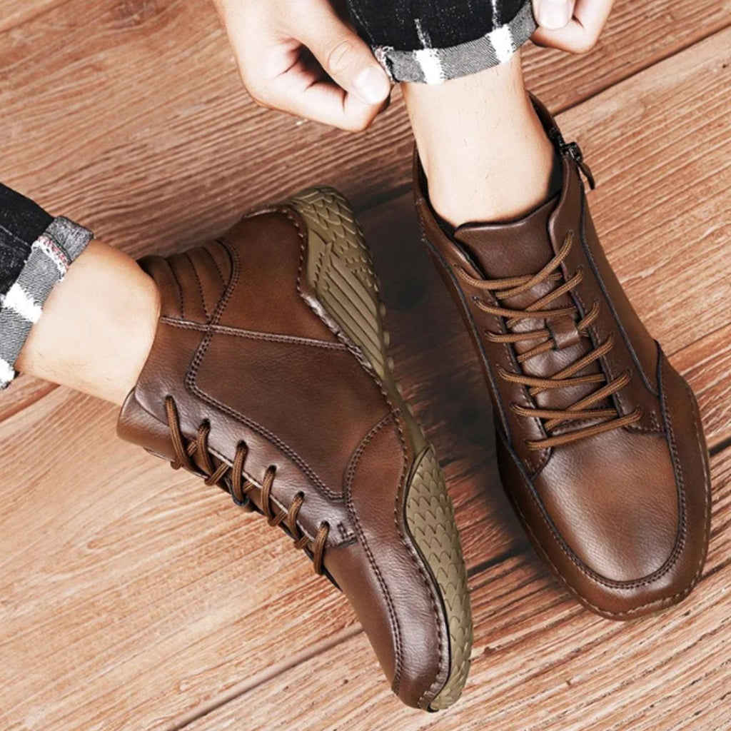 Men's Full-Grain Leather Lace-Up Side-Zip Ankle Boots