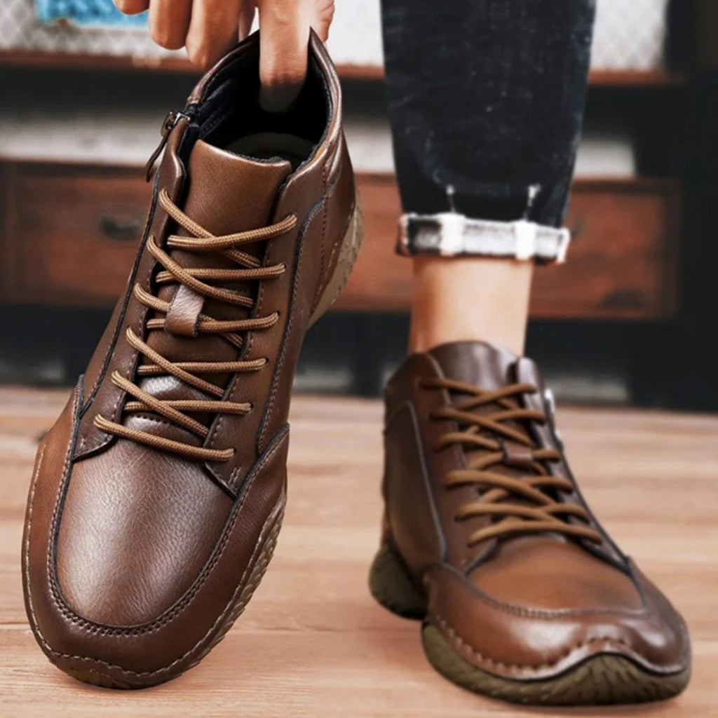 Men's Full-Grain Leather Lace-Up Side-Zip Ankle Boots