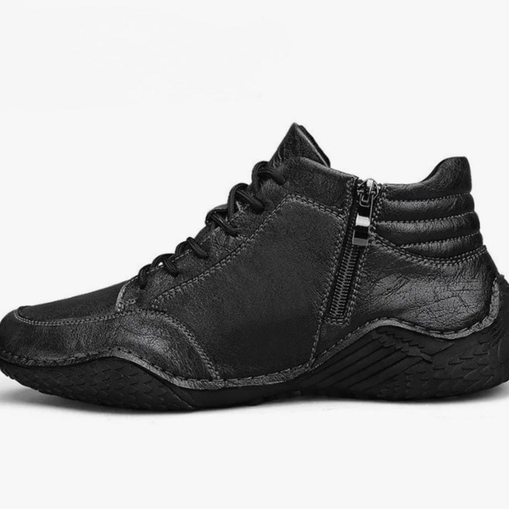 Men's Full-Grain Leather Lace-Up Side-Zip Ankle Boots - Black