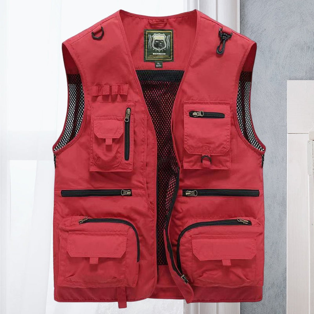 Mens Gilet Multi-Pocket Outdoor Fishing Vest - Red
